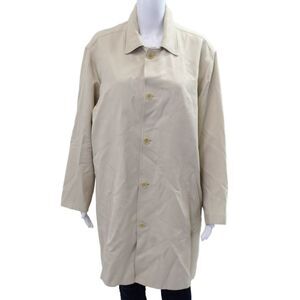 BCBG Max Azria Mens Overcoat Beige Polyester Collared Button Long Sleeve Size S